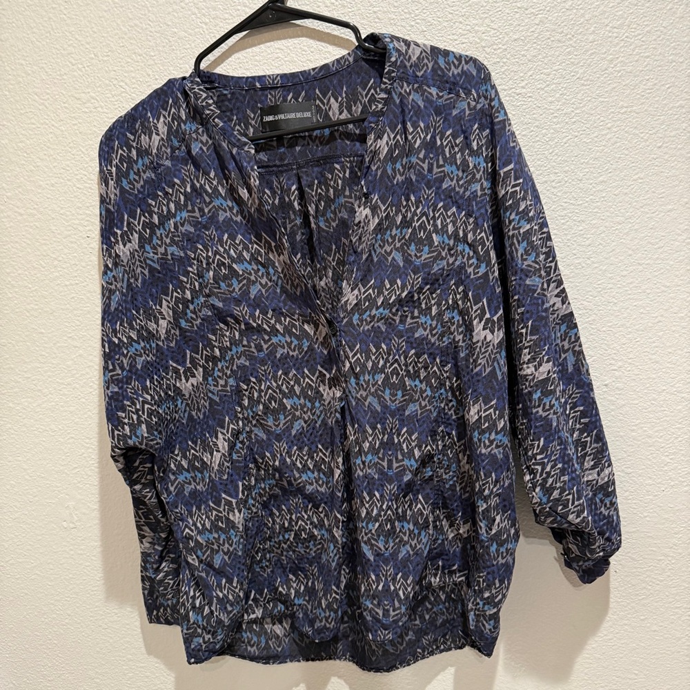 Zadig & Voltaire Blue and Black Patterned Long Sleeve Blouse
